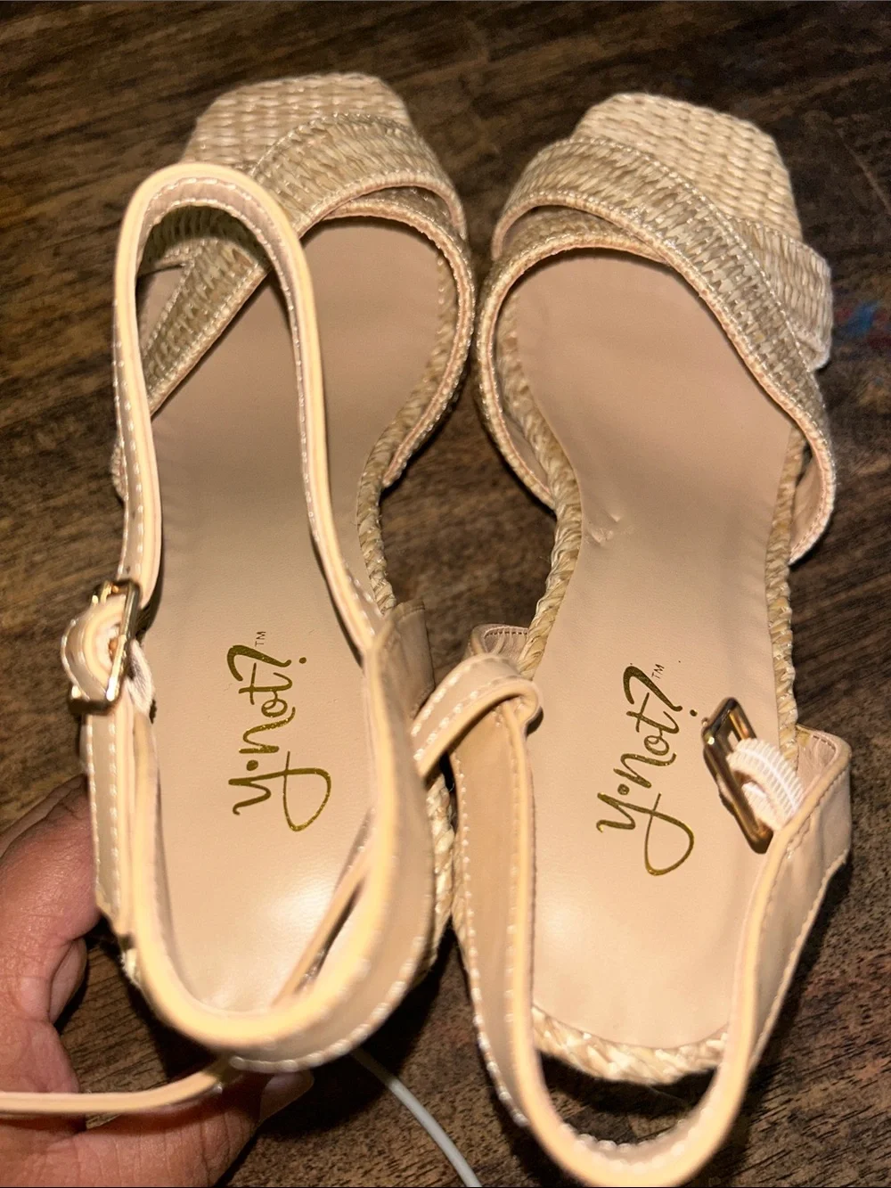 Woven Espadrille Platform Sandals in Beige with Ankle Strap